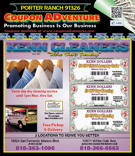 Kenn Cleaners, Porter Ranch, coupons, direct mail, discounts, marketing, Southern California