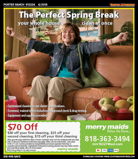 Merry Maids, Porter Ranch, coupons, direct mail, discounts, marketing, Southern California