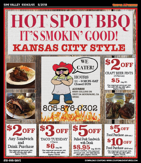 Hot Spot BBQ, Simi Valley, coupons, direct mail, discounts, marketing, Southern California