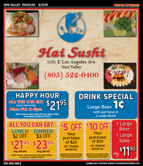 Hai Sushi, Simi Valley, coupons, direct mail, discounts, marketing, Southern California