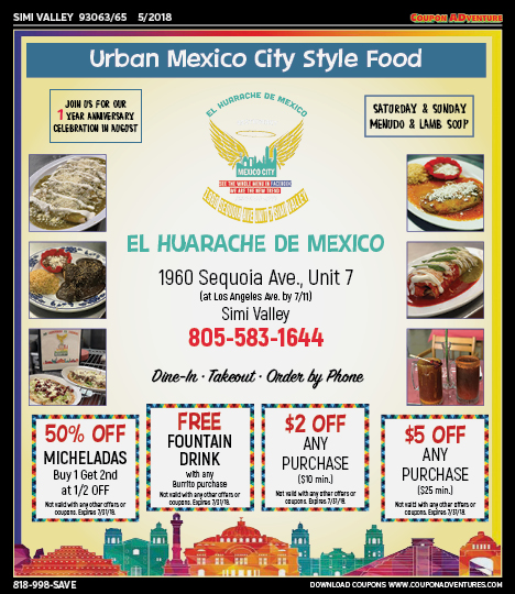 El Huarache De Mexico, Simi Valley, coupons, direct mail, discounts, marketing, Southern California