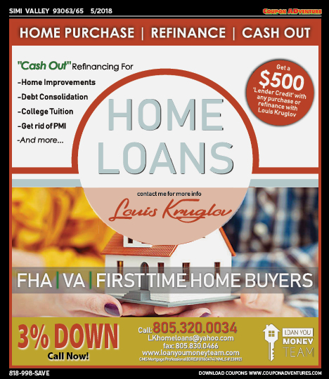 Louis Kruglov Home Loans, Simi Valley, coupons, direct mail, discounts, marketing, Southern California