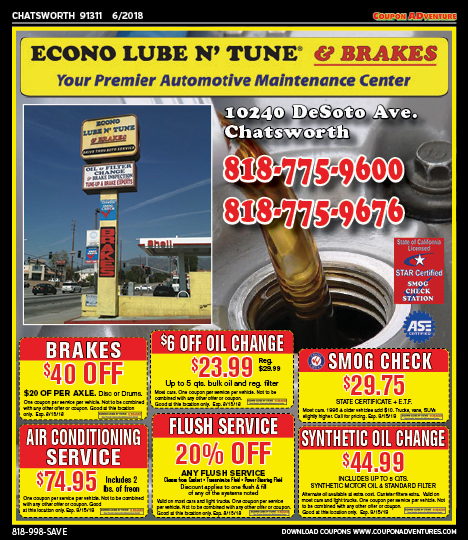 Econo Lube n' Tune, Chatsworth, coupons, direct mail, discounts, marketing, Southern California