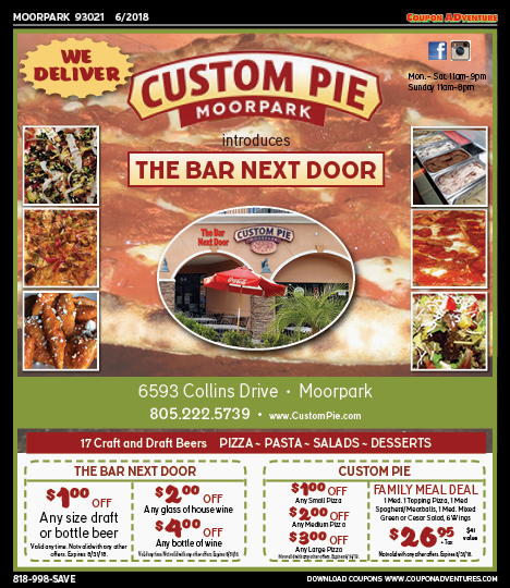Custom Pie Moorpark, Moorpark, coupons, direct mail, discounts, marketing, Southern California