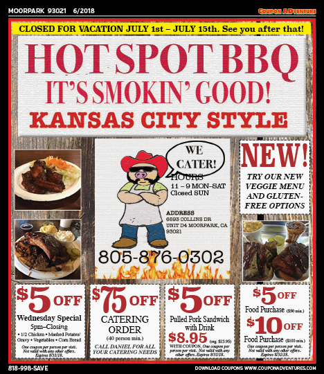 Hot Spot BBQ, Moorpark, coupons, direct mail, discounts, marketing, Southern California