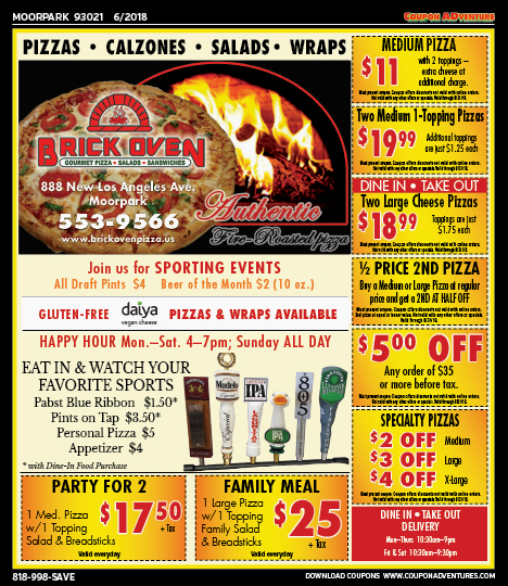 Brick Oven Pizza, Moorpark, coupons, direct mail, discounts, marketing, Southern California