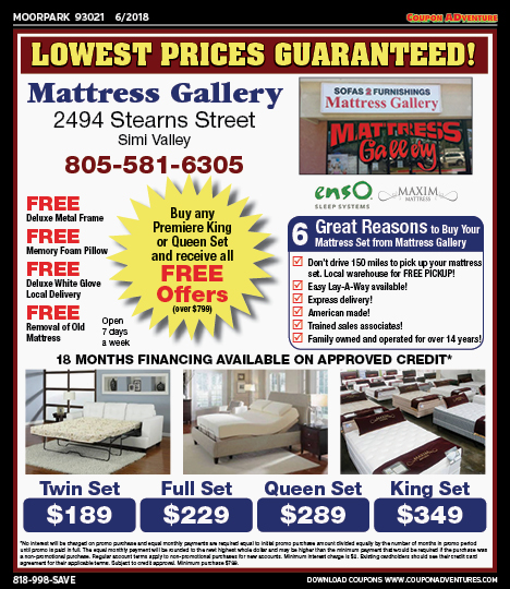 Mattress Gallery, Moorpark, coupons, direct mail, discounts, marketing, Southern California