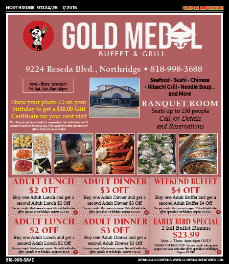 Gold Medal Buffet & Grill, Northridge, coupons, direct mail, discounts, marketing, Southern California