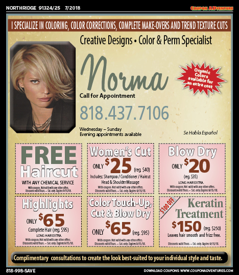 Norma, Northridge, coupons, direct mail, discounts, marketing, Southern California