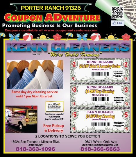 Kenn Cleaners, Porter Ranch, coupons, direct mail, discounts, marketing, Southern California