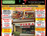 Milan's Pizza, Porter Ranch, coupons, direct mail, discounts, marketing, Southern California