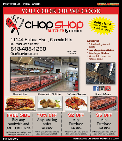 Chop Shop Butcher & Kitchen, Porter Ranch, coupons, direct mail, discounts, marketing, Southern California