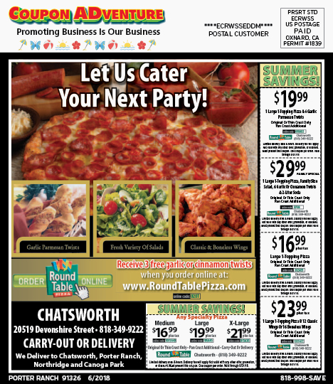 Round Table Pizza, Porter Ranch, coupons, direct mail, discounts, marketing, Southern California