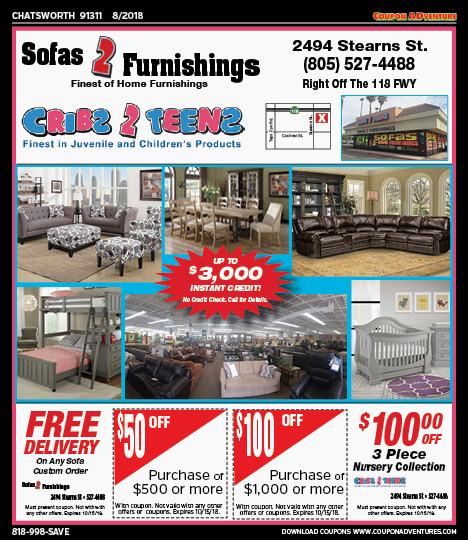 Sofas 2 Furnishings, Chatsworth, coupons, direct mail, discounts, marketing, Southern California