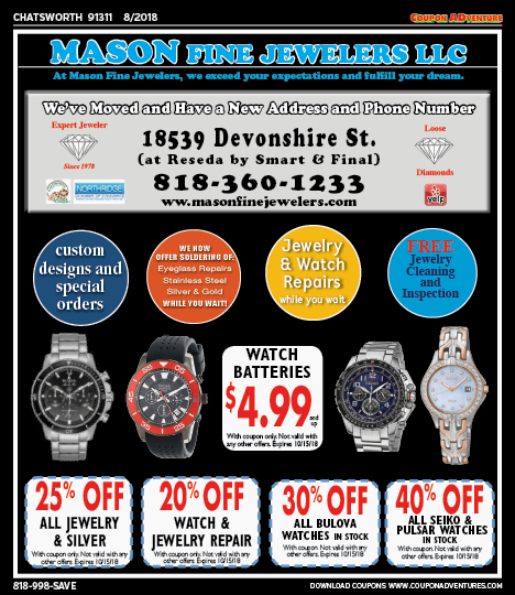 Mason Fine Jewelers, Chatsworth, coupons, direct mail, discounts, marketing, Southern California