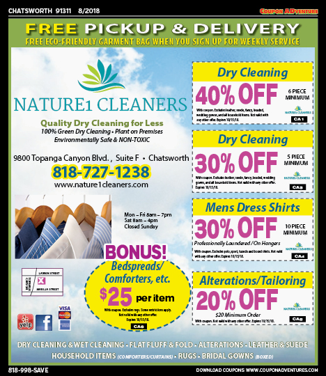 Nature1 Cleaners, Chatsworth, coupons, direct mail, discounts, marketing, Southern California