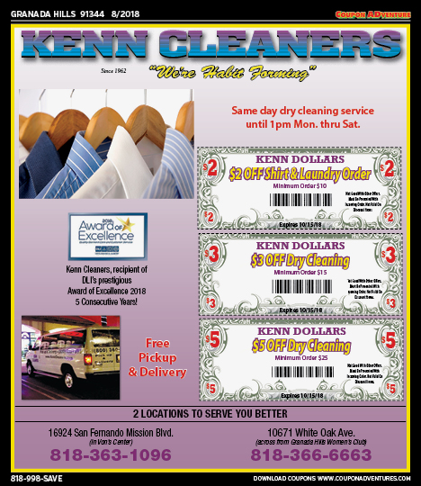 Kenn Cleaners, Granada Hills, coupons, direct mail, discounts, marketing, Southern California