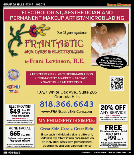 Frantastic Skin Care & Electrolysis, Granada Hills, coupons, direct mail, discounts, marketing, Southern California