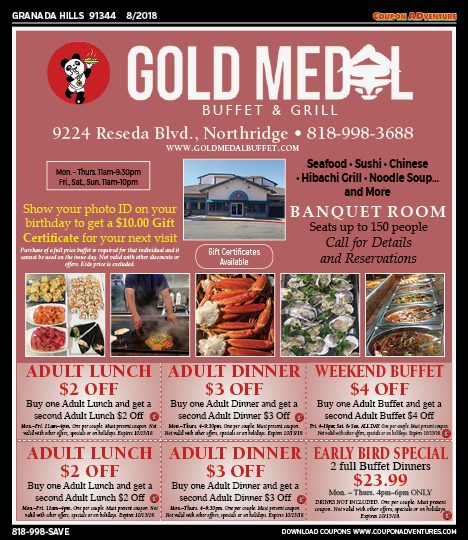 Gold Medal Buffet & Grill, Granada Hills, coupons, direct mail, discounts, marketing, Southern California