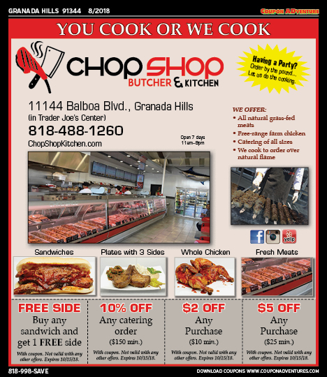 Chop Shop Butcher & Kitchen, Granada Hills, coupons, direct mail, discounts, marketing, Southern California