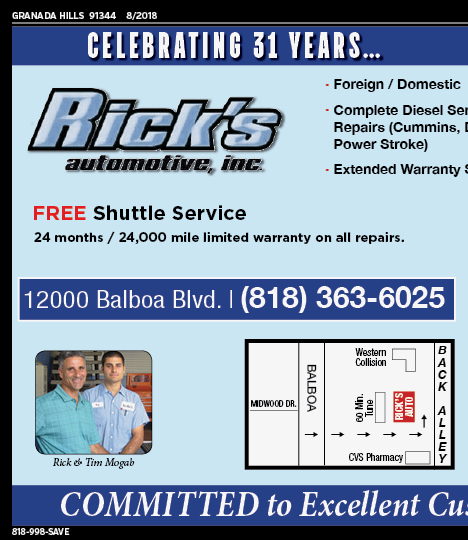 Rick's Automotive, Granada Hills, coupons, direct mail, discounts, marketing, Southern California