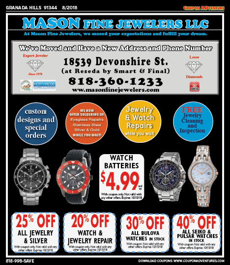 Mason Fine Jewelers, Granada Hills, coupons, direct mail, discounts, marketing, Southern California