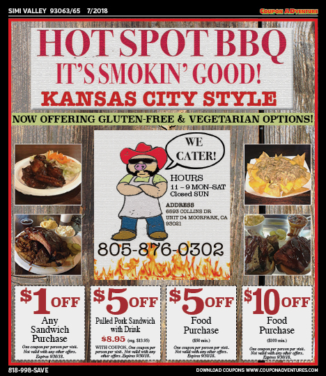 Hot Spot BBQ, Simi Valley, coupons, direct mail, discounts, marketing, Southern California