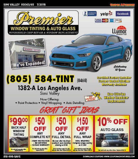 Premier Window Tinting & Auto Glass, Simi Valley, coupons, direct mail, discounts, marketing, Southern California