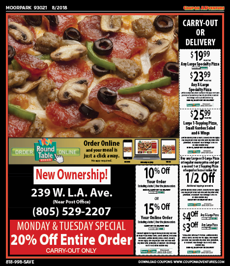 Round Table Pizza, Moorpark, coupons, direct mail, discounts, marketing, Southern California