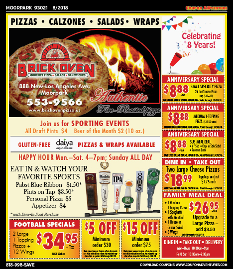 Brick Oven Pizza, Moorpark, coupons, direct mail, discounts, marketing, Southern California