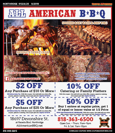 All American BBQ, Northridge, coupons, direct mail, discounts, marketing, Southern California