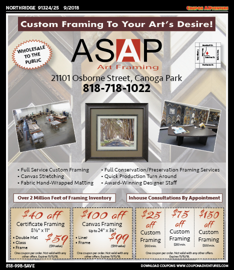 ASAP Art Framing, Northridge, coupons, direct mail, discounts, marketing, Southern California