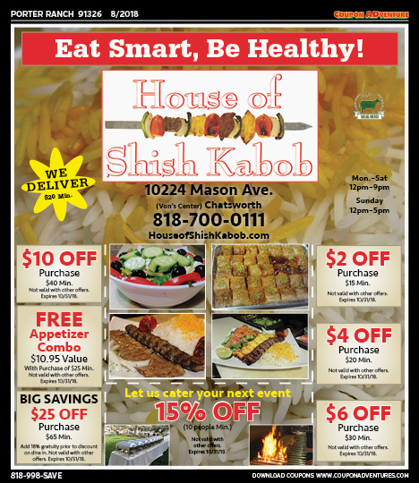 House of Shish Kabob, Porter Ranch, coupons, direct mail, discounts, marketing, Southern California