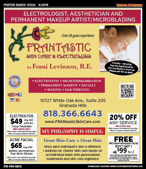 Frantastic Skin Care & Electrolysis, Porter Ranch, coupons, direct mail, discounts, marketing, Southern California