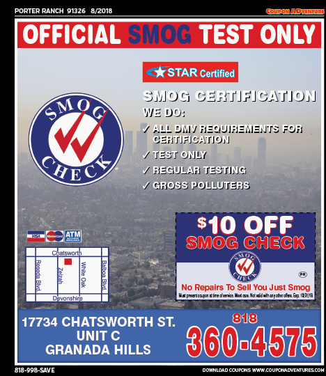 Official Smog Test Only, Porter Ranch, coupons, direct mail, discounts, marketing, Southern California