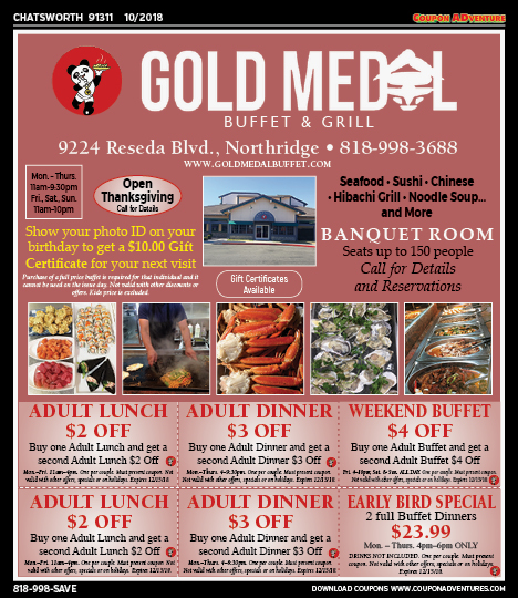 Gold Medal Buffet & Grill, Chatsworth, coupons, direct mail, discounts, marketing, Southern California