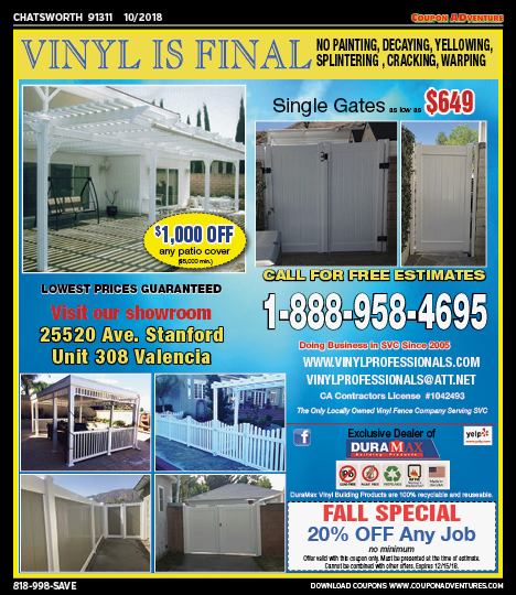 Vinyl Professionals, Chatsworth, coupons, direct mail, discounts, marketing, Southern California