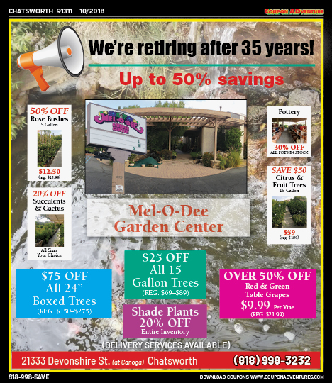 Mel-O-Dee Garden Center, Chatsworth, coupons, direct mail, discounts, marketing, Southern California