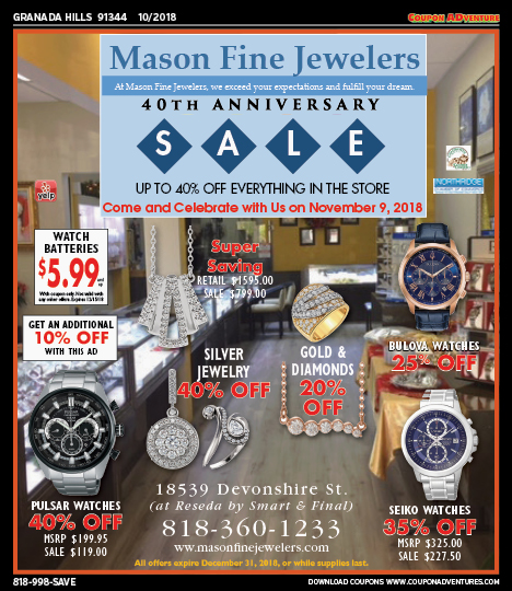 Mason Fine Jewelers, Granada Hills, coupons, direct mail, discounts, marketing, Southern California