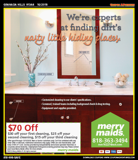 Merry Maids, Granada Hills, coupons, direct mail, discounts, marketing, Southern California