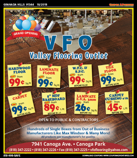 Valley Flooring Outlet, Granada Hills, coupons, direct mail, discounts, marketing, Southern California