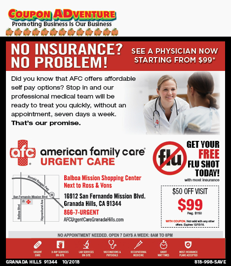 American Family Care Urgent Care, Granada Hills, coupons, direct mail, discounts, marketing, Southern California