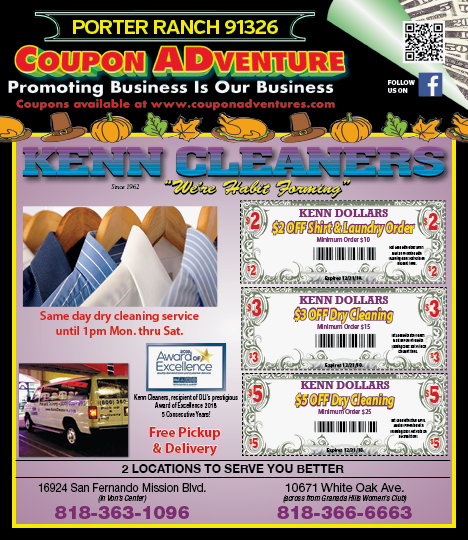 Kenn Cleaners, Porter Ranch, coupons, direct mail, discounts, marketing, Southern California