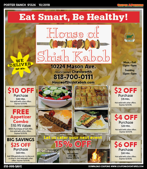 House of Shish Kabob, Porter Ranch, coupons, direct mail, discounts, marketing, Southern California