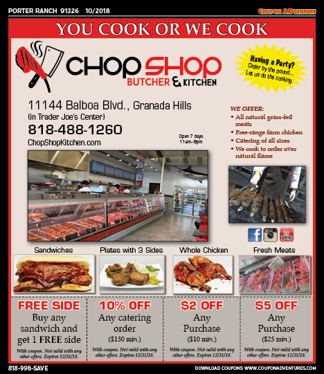Chop Shop Butcher & Kitchen, Porter Ranch, coupons, direct mail, discounts, marketing, Southern California