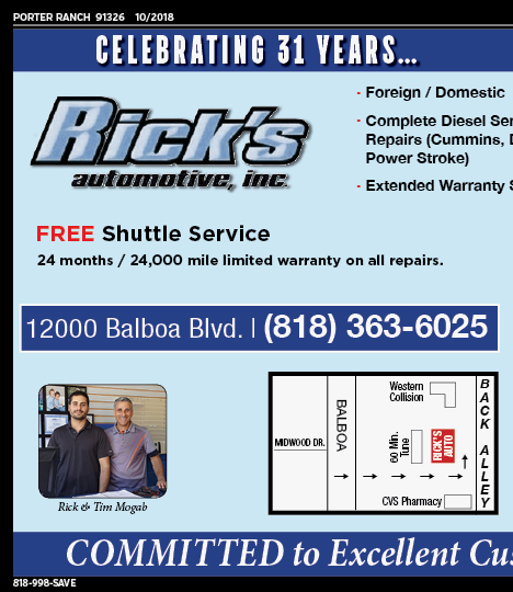 Rick's Automotive, Porter Ranch, coupons, direct mail, discounts, marketing, Southern California