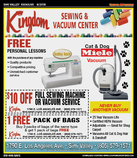 Kingdom Sewing & Vacuum Center, Simi Valley, coupons, direct mail, discounts, marketing, Southern California