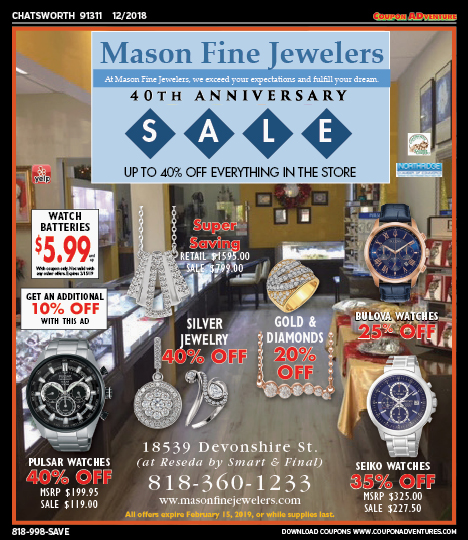 Mason Fine Jewelers, Chatsworth, coupons, direct mail, discounts, marketing, Southern California