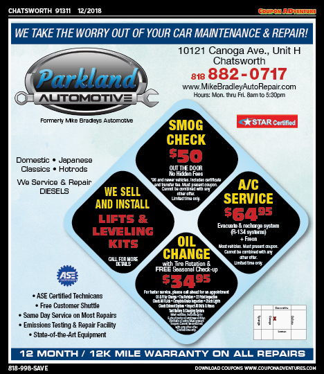 Parkland Automotive, Chatsworth, coupons, direct mail, discounts, marketing, Southern California