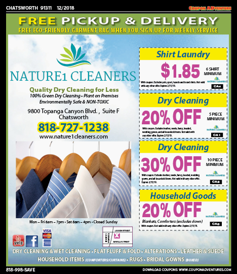 Nature1 Cleaners, Chatsworth, coupons, direct mail, discounts, marketing, Southern California